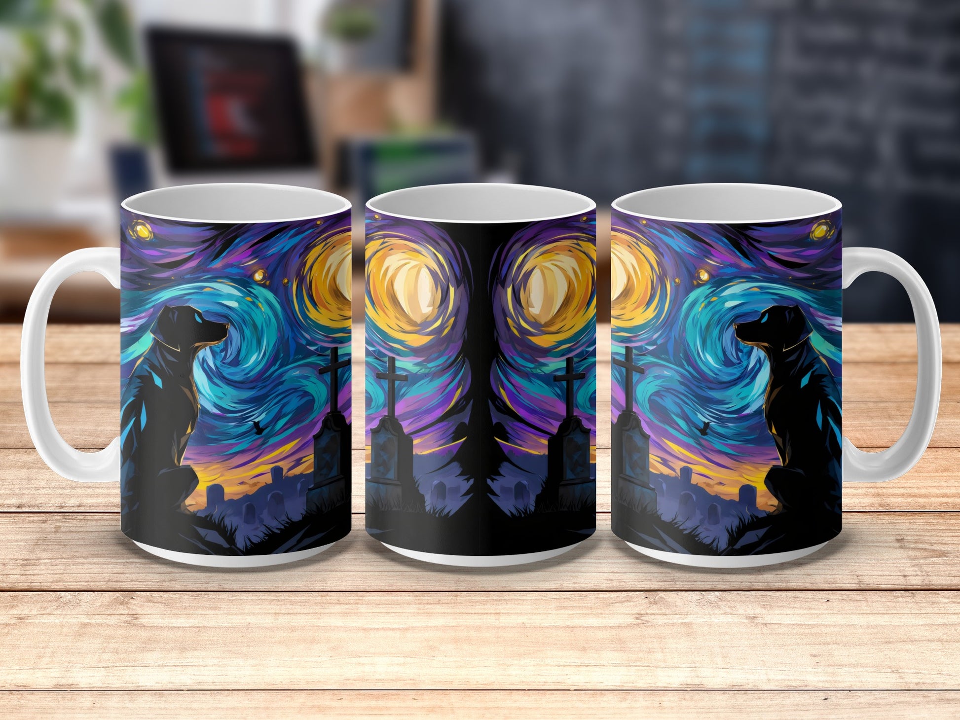 Colorful Van Gogh Inspired Starry Night Art Coffee Mugs, Unique Artistic Drinkware, Set of Three Mugs for Gift