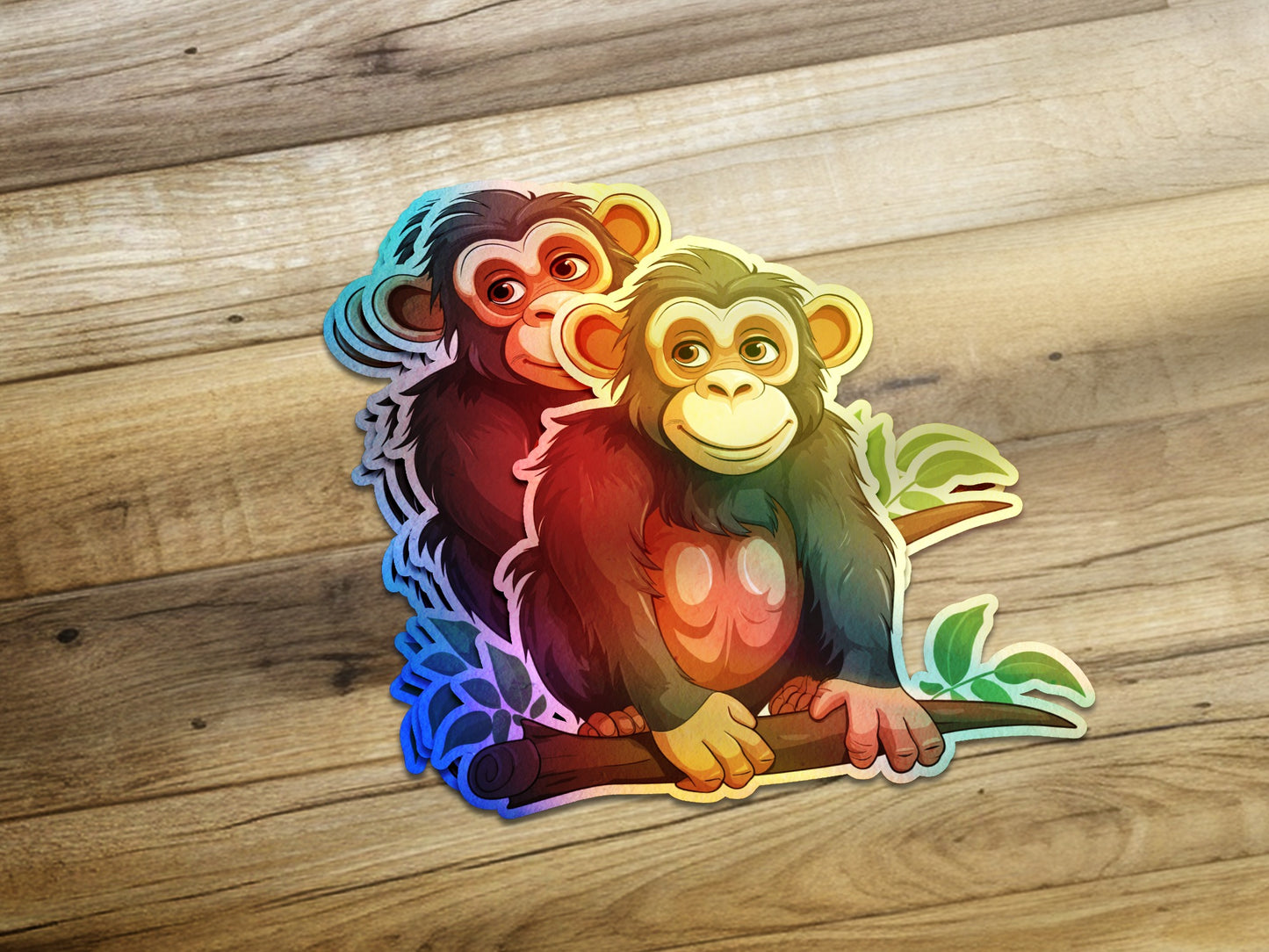 Colorful Baby Monkeys Stickers on Branch product type