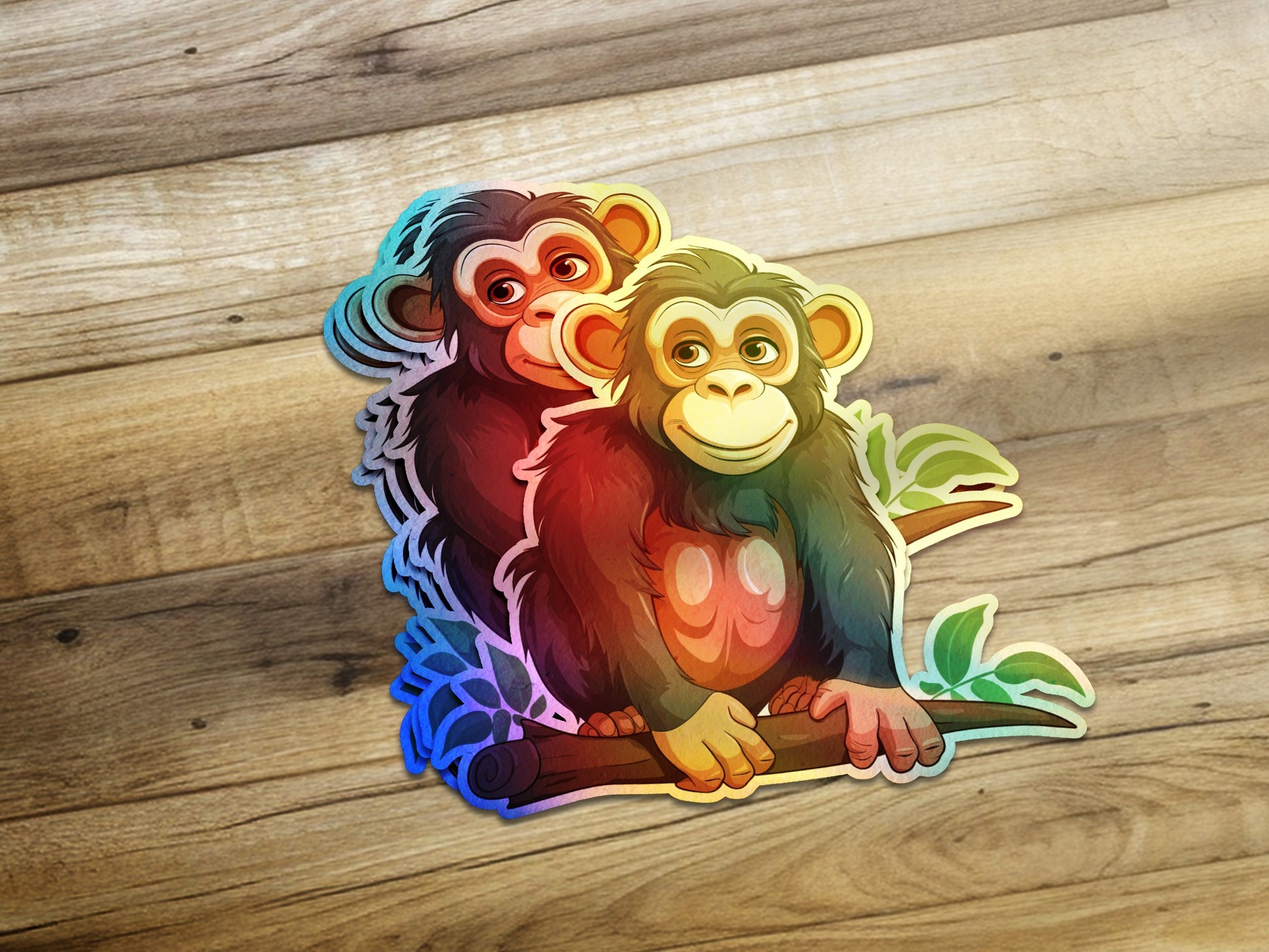 Colorful Baby Monkeys Stickers on Branch product type