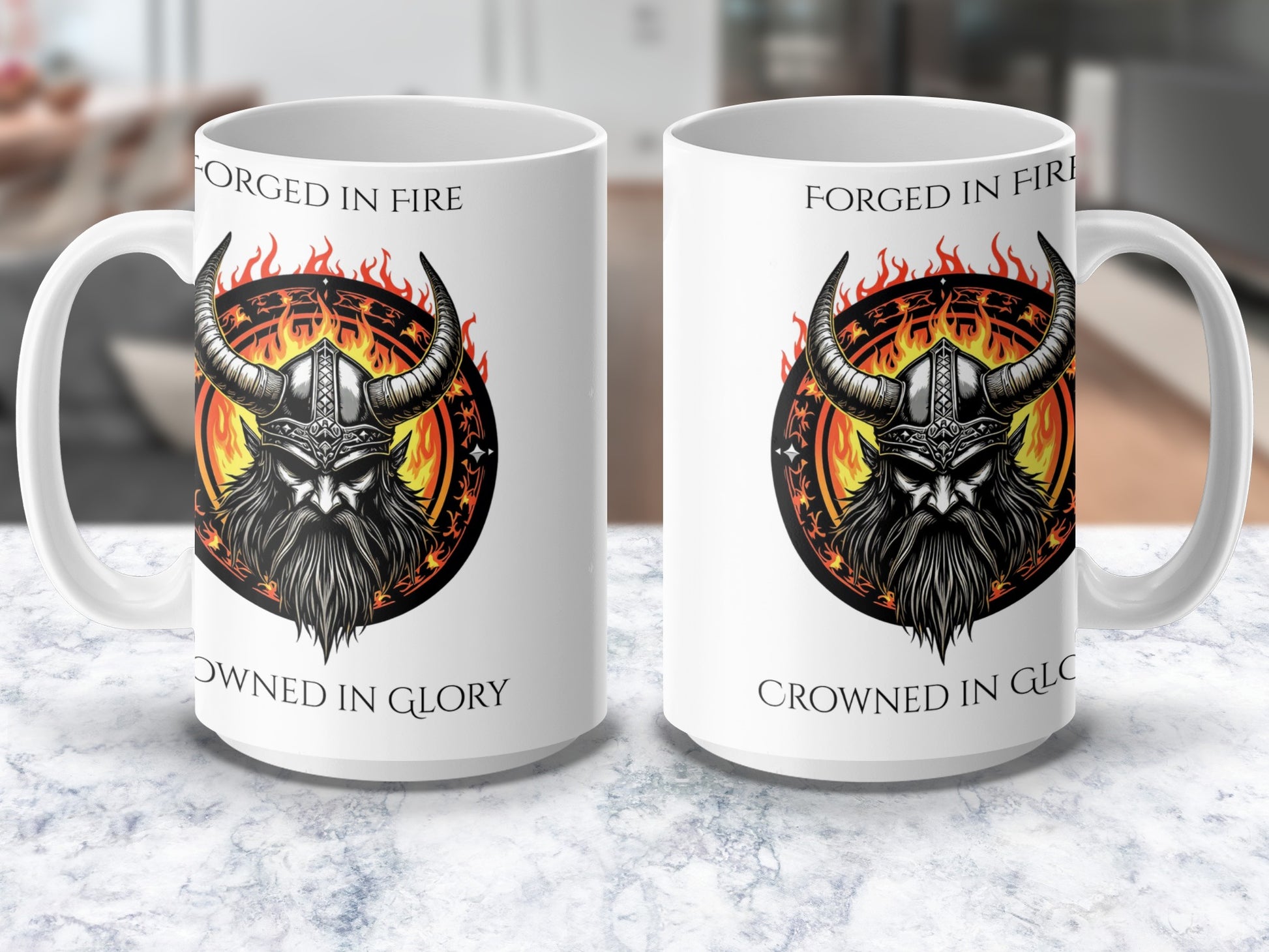 Viking Warrior Mug, Forged in Fire, Crowned in Glory, Norse Mythology Coffee Cup, Gift Idea