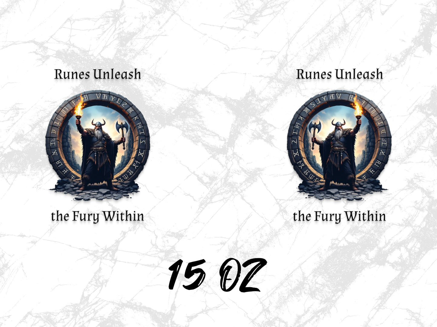 Viking Runes Unleash the Fury Within Fantasy Art Coasters, Norse Mythology Drinkware, Set of 2, 15 oz