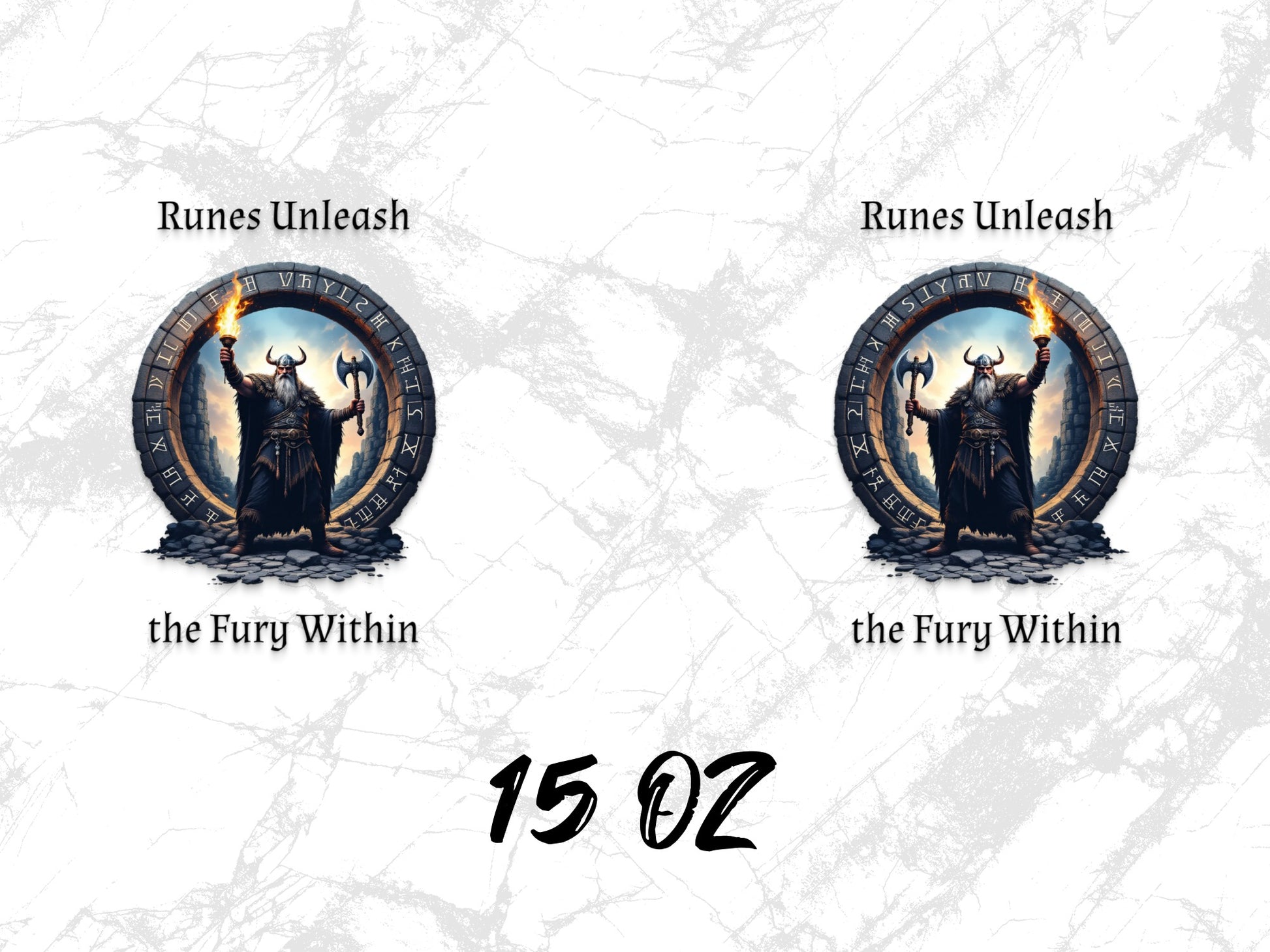 Viking Runes Unleash the Fury Within Fantasy Art Coasters, Norse Mythology Drinkware, Set of 2, 15 oz