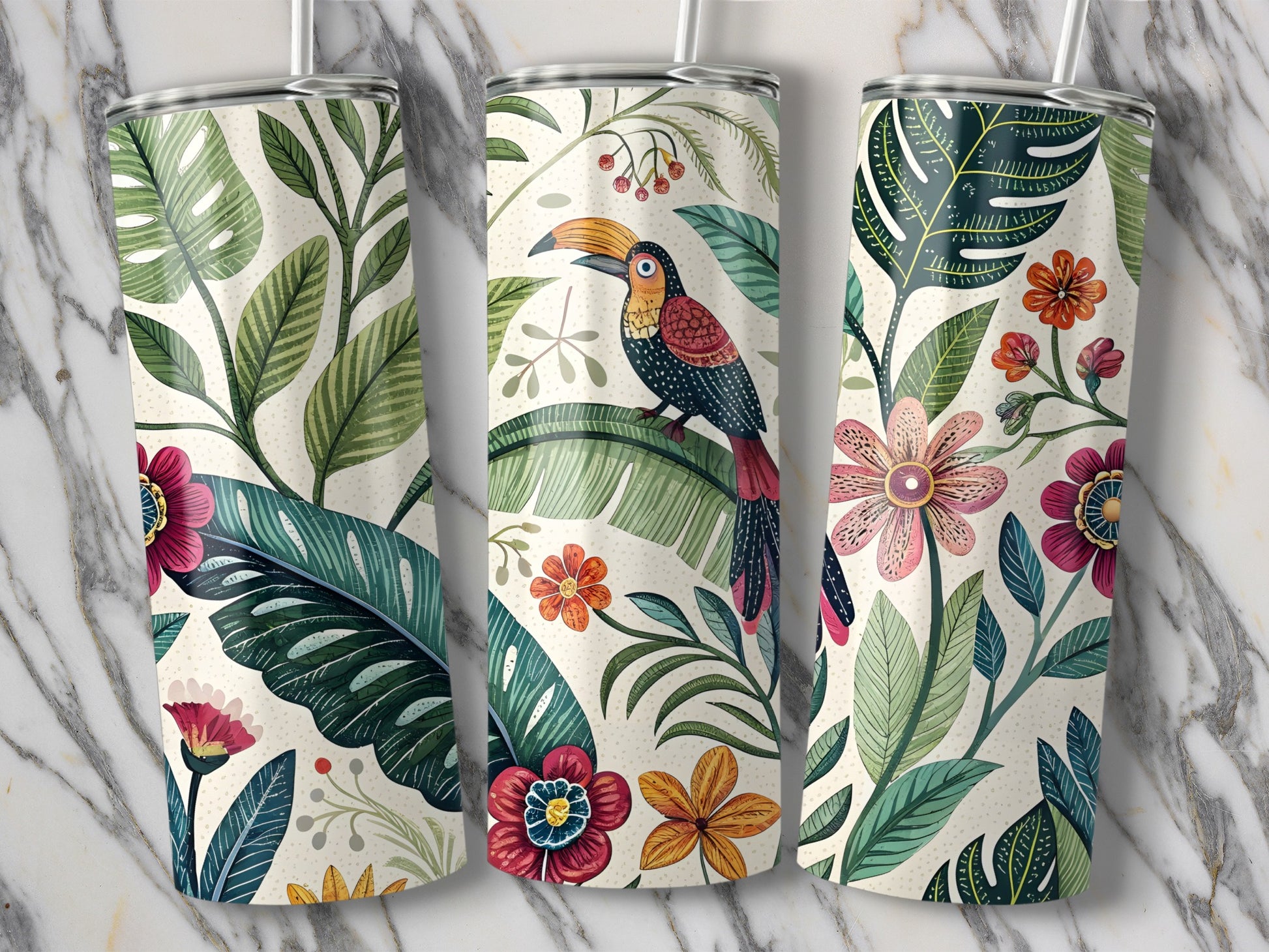 Tropical Floral and Toucan Design Tumbler product