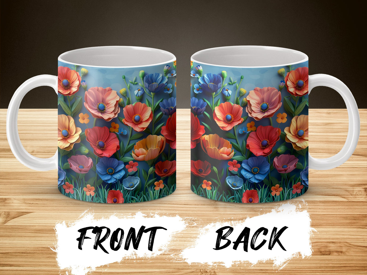 Floral Coffee Mug, Colorful Spring Flowers Print, Ceramic Tea Cup, Front and Back Design, Gift Idea