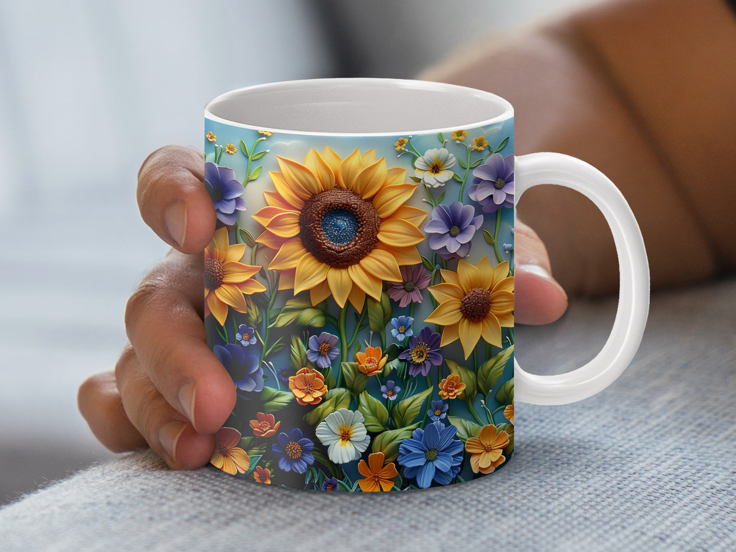 Colorful Sunflower and Wildflowers Coffee Mug, Vibrant Floral Print Ceramic Cup, Ideal Gift