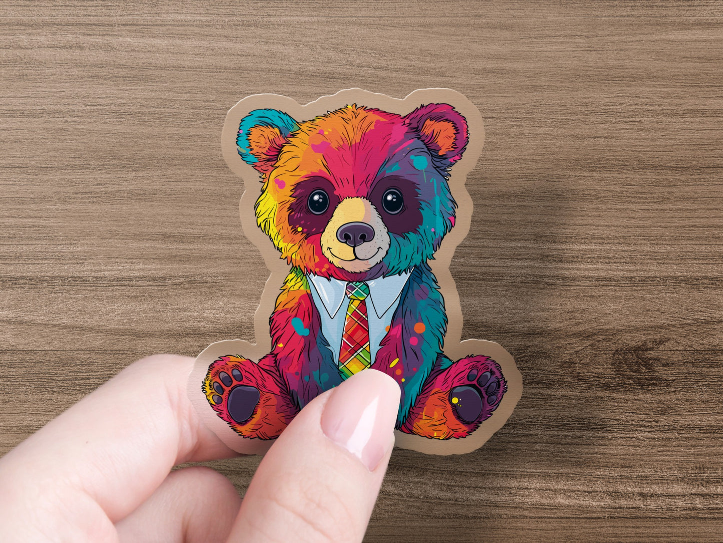 Colorful Funky Cute Tie Dye Bear Sticker product