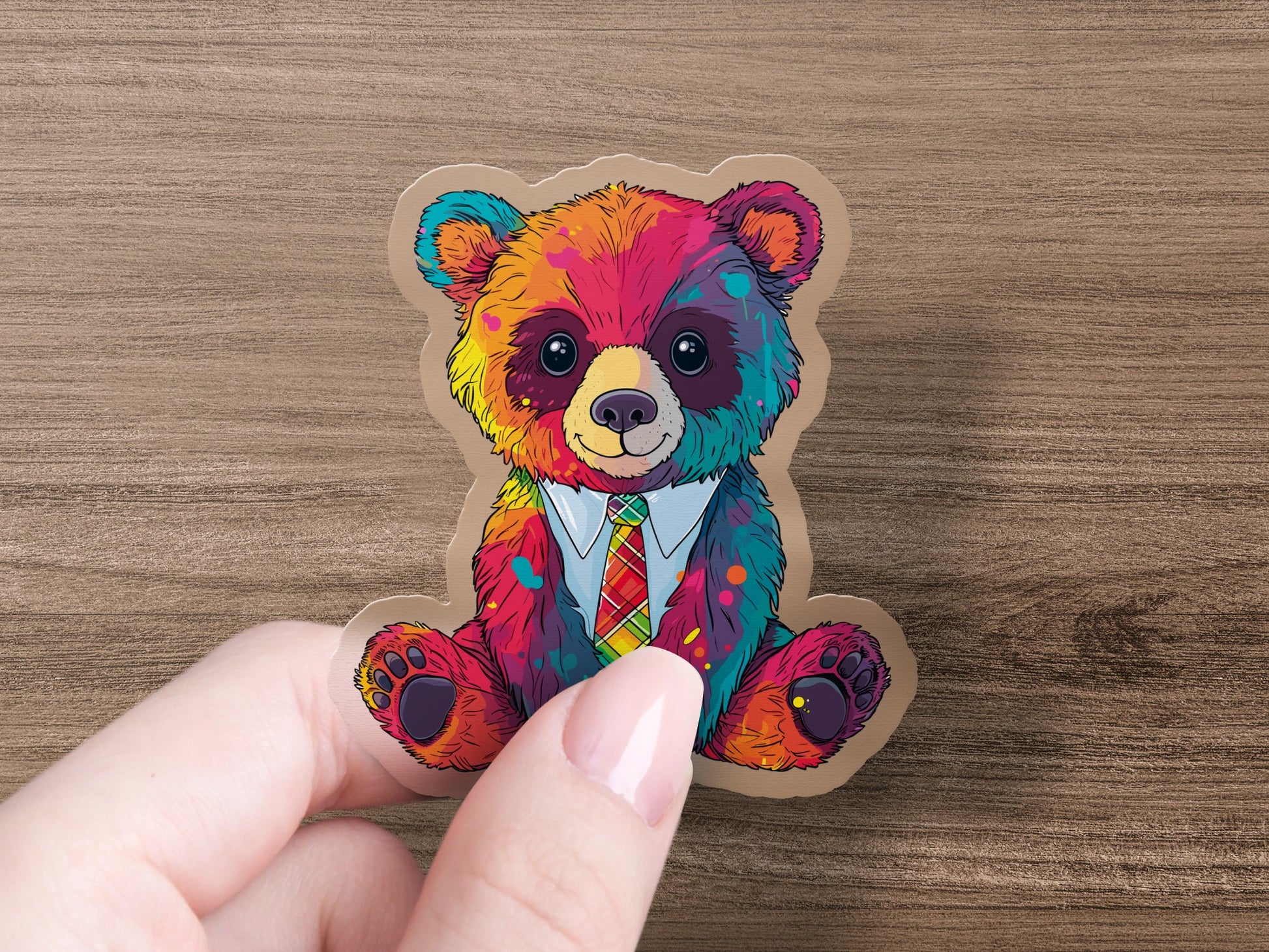 Colorful Funky Cute Tie Dye Bear Sticker product