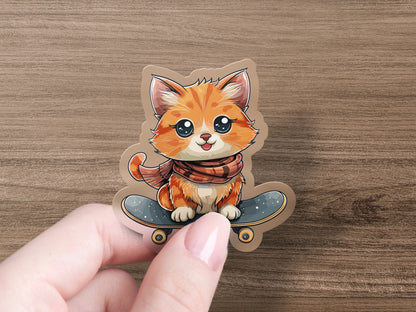 Cute Adorable Cat on Skateboard Sticker product