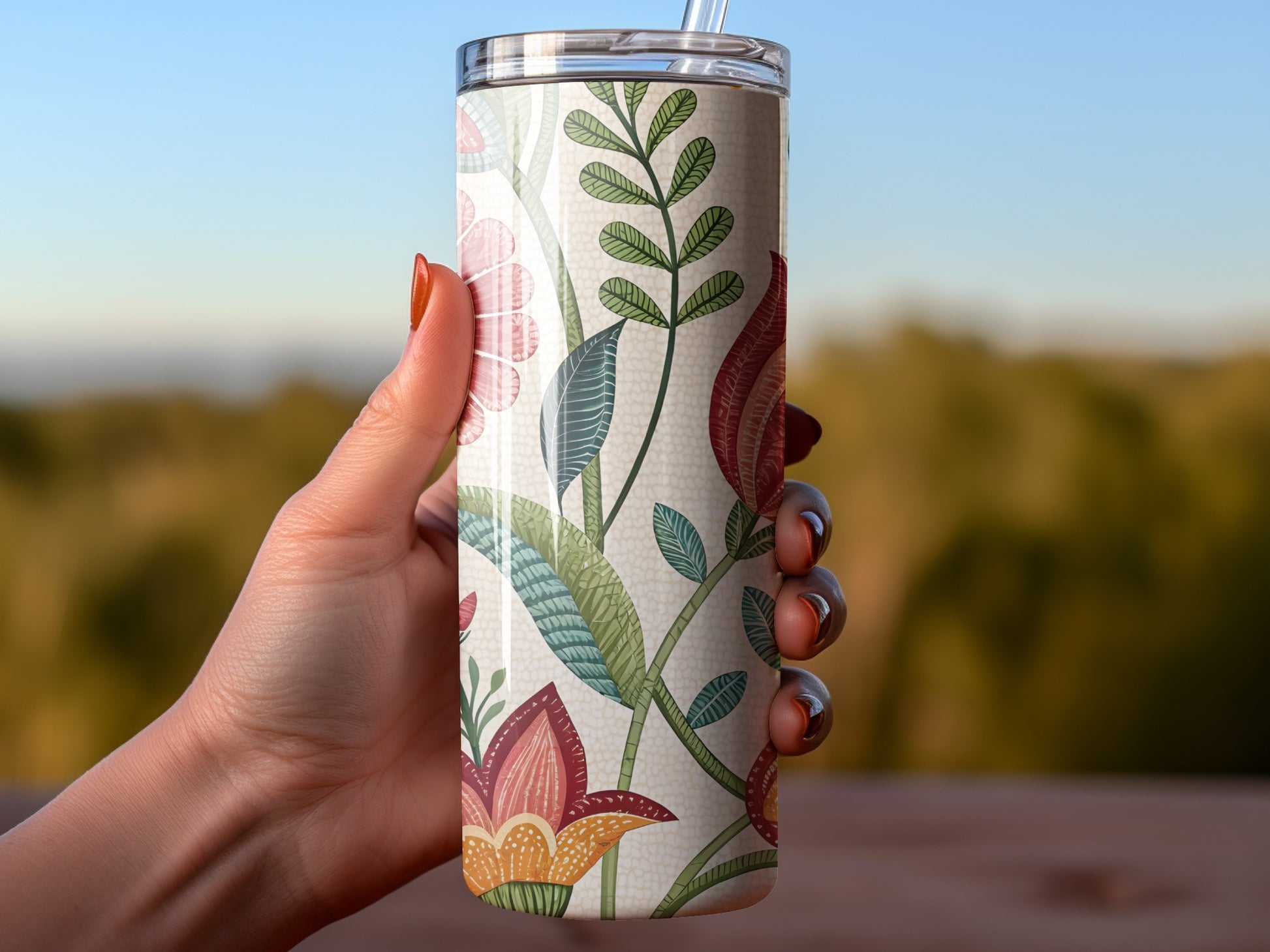 Floral Pattern Insulated Cup with Straw Tumbler product type