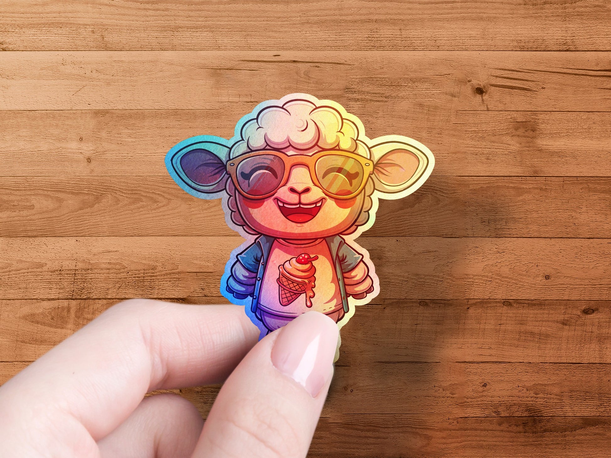 Cute Sunglasses Wearing Lamb Holding Ice Cream Sticker product