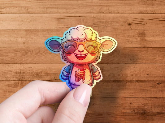 Cute Sunglasses Wearing Lamb Holding Ice Cream Sticker product