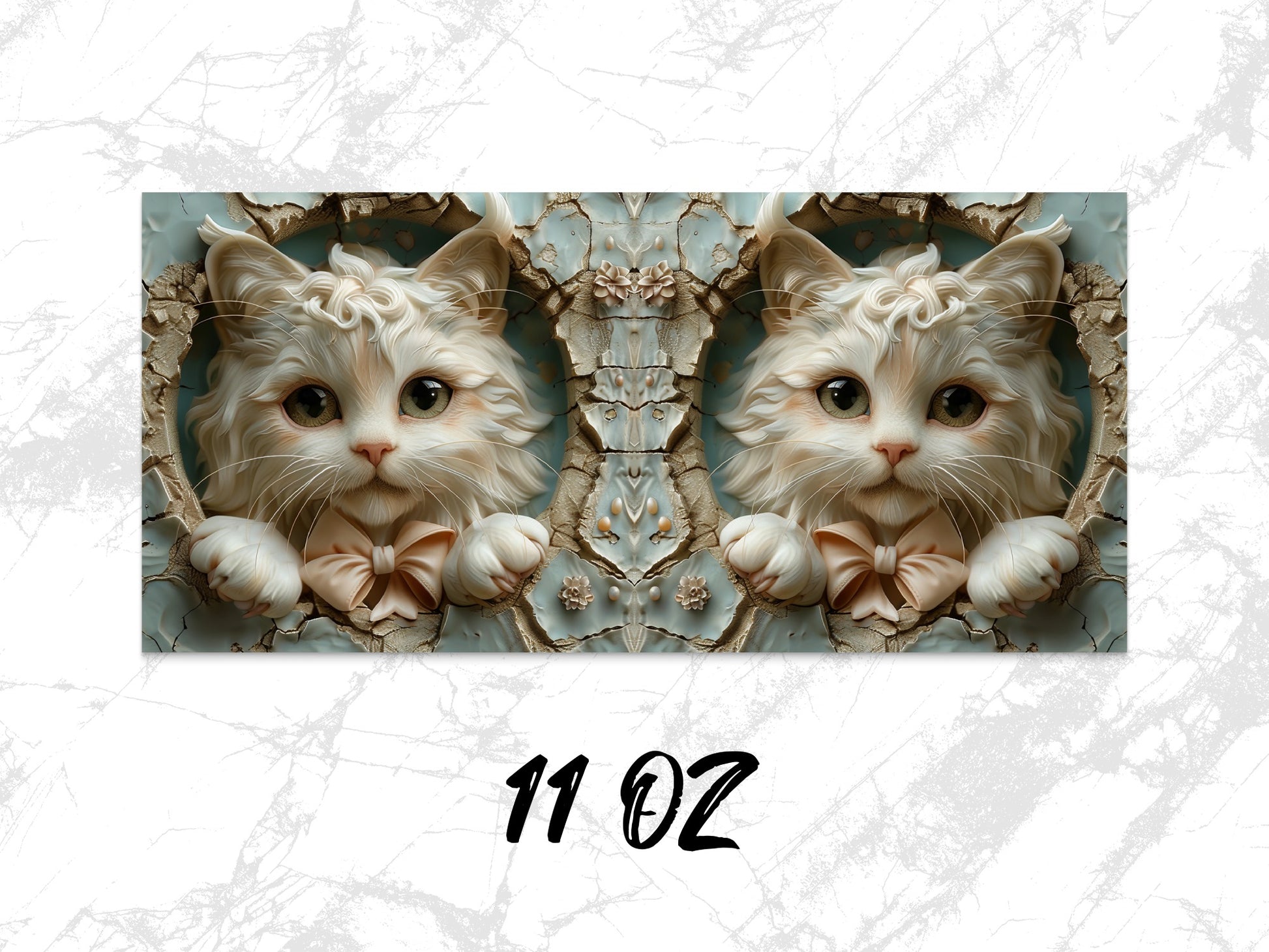 Whimsical Cat Art Coffee Mug, Symmetrical Kitten Design, Unique 11 oz Ceramic Cup, Gift for Cat Lovers