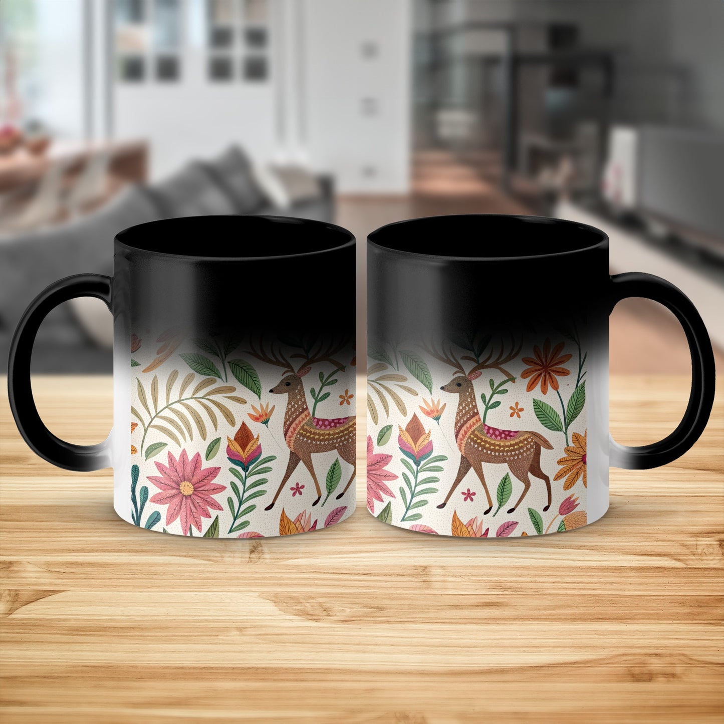 Floral Deer Pattern Design Ceramic Mug product
