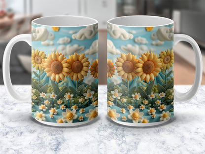 Sunflower Coffee Mug, Floral Kitchen Decor, Spring Flowers Ceramic Cup, Gift for Garden Lovers, Bright Nature Design
