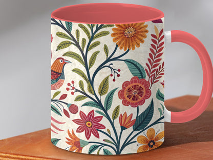 Vibrant Floral Mug with Colorful Bird Accent Design product