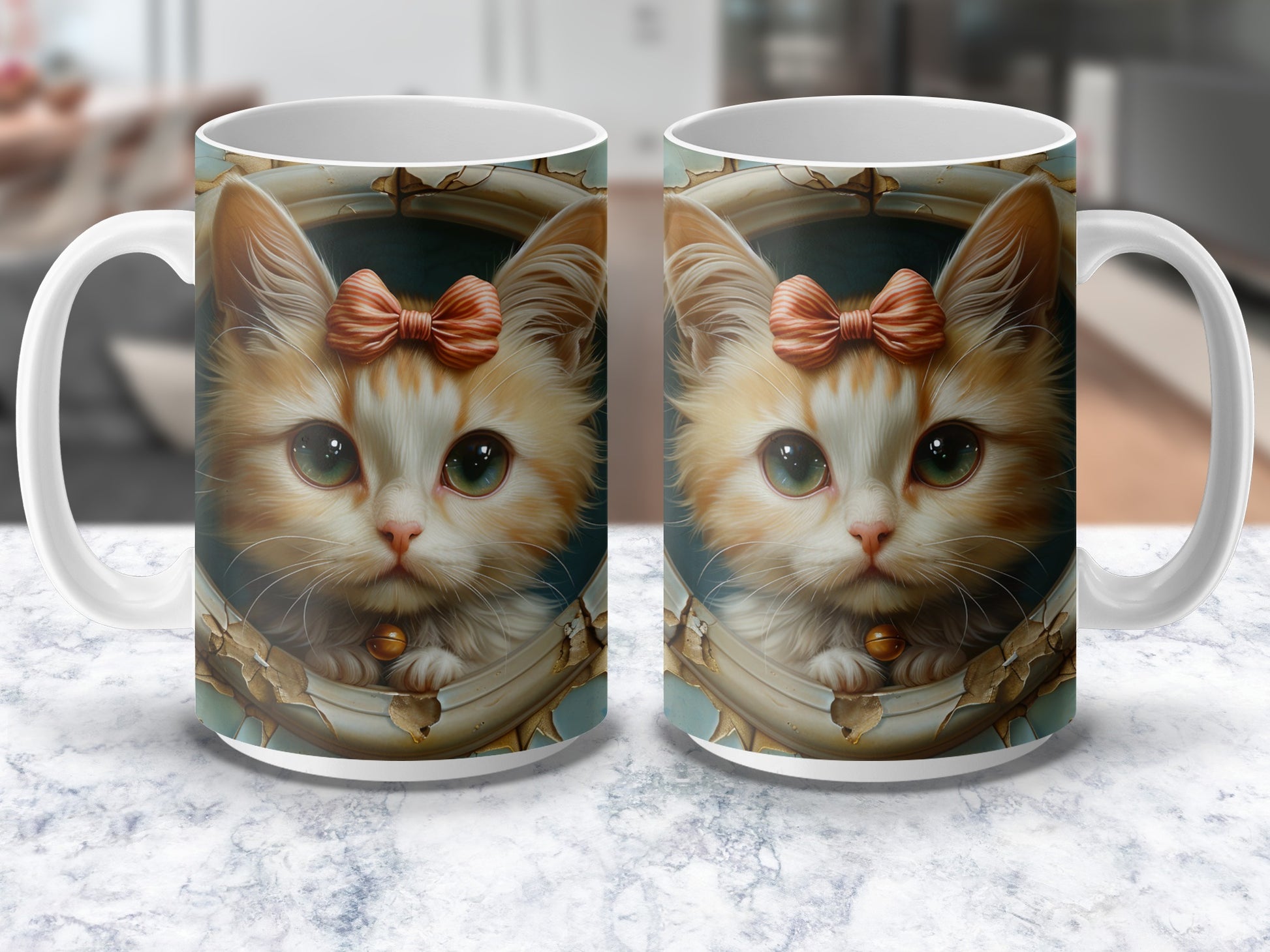 Cute Kitten Mug with Orange Bow, Adorable Cat Coffee Cup, Animal Themed Drinkware, Cat Lover Gift Idea