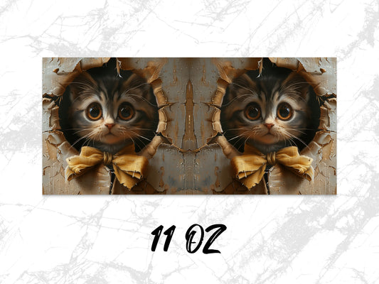 Cute Cat Coffee Mug, Kitten Breaking Through Design, 11 oz Ceramic Tea Cup, Perfect Gift for Cat Lovers, Unique Cat Themed Drinkware
