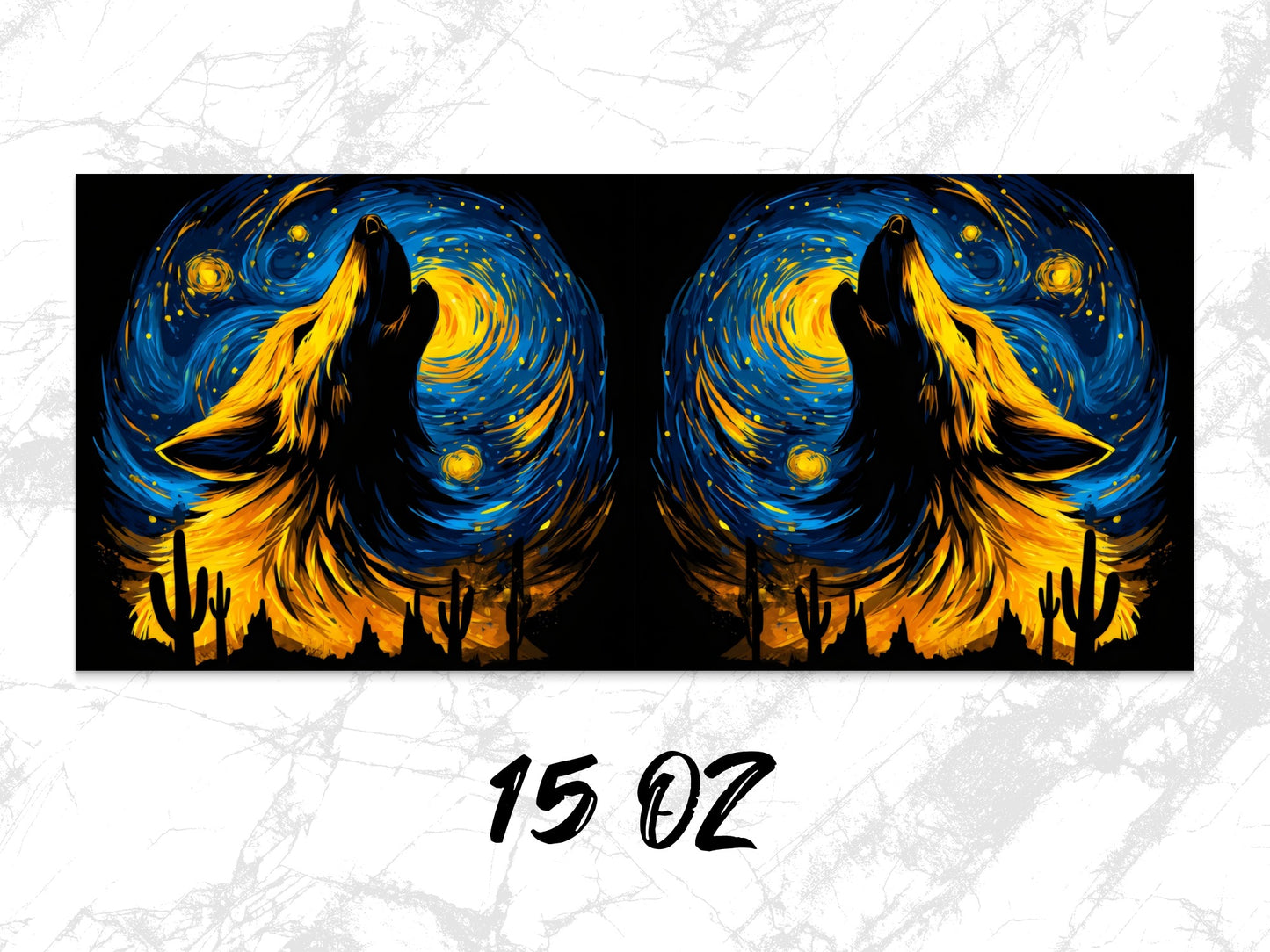 Van Gogh Style Wolf Art, Dual Canvas Print, Starry Night Inspired, Vibrant Wall Art, 15 oz Canvas Set for Home Decor