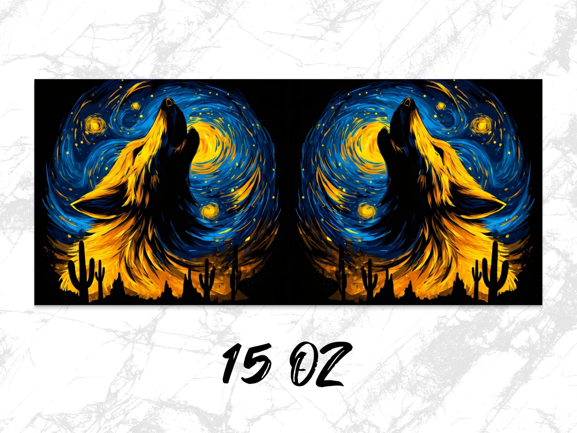 Van Gogh Style Wolf Art, Dual Canvas Print, Starry Night Inspired, Vibrant Wall Art, 15 oz Canvas Set for Home Decor