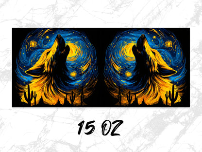 Van Gogh Style Wolf Art, Dual Canvas Print, Starry Night Inspired, Vibrant Wall Art, 15 oz Canvas Set for Home Decor