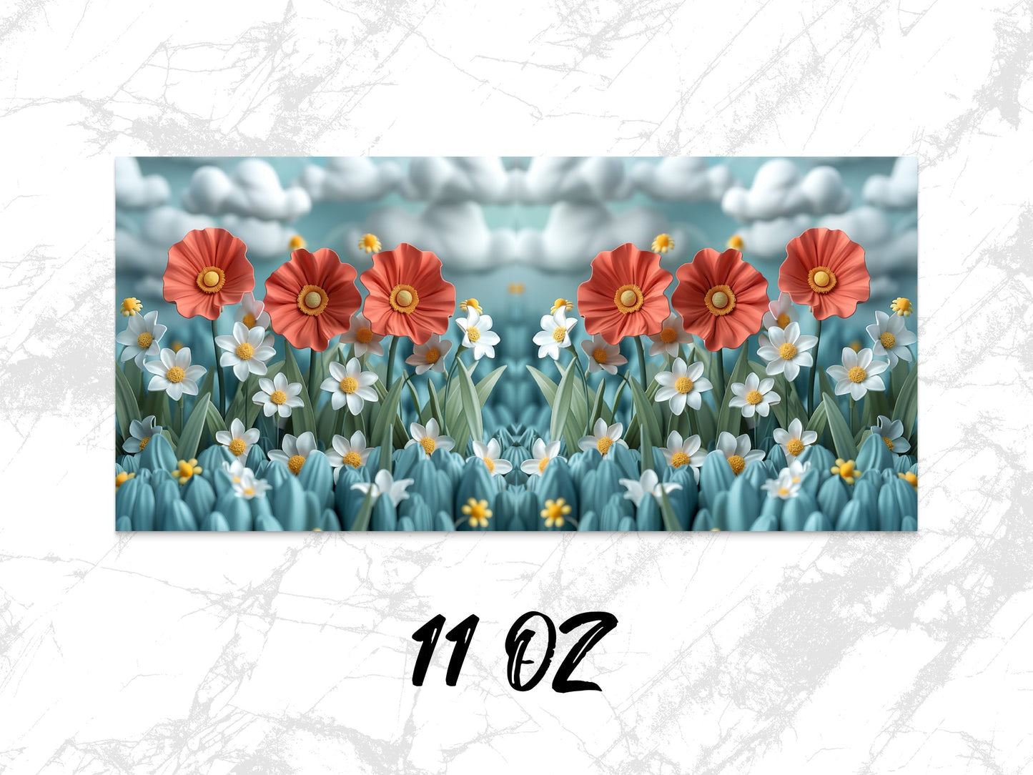 Floral Coffee Mug, Red Poppies and White Daisies Design, 11 oz Ceramic Mug, Unique Gift Idea, Nature Inspired Kitchen Decor