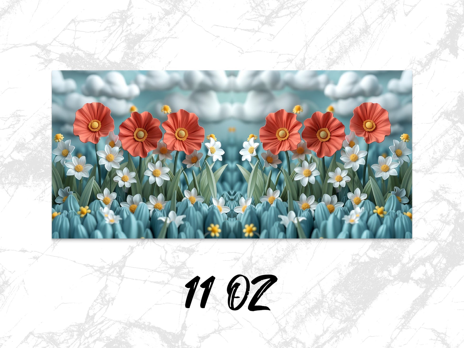 Floral Coffee Mug, Red Poppies and White Daisies Design, 11 oz Ceramic Mug, Unique Gift Idea, Nature Inspired Kitchen Decor