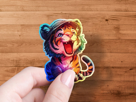 Cute Hand-Drawn Tiger with Hat on Sticker product type