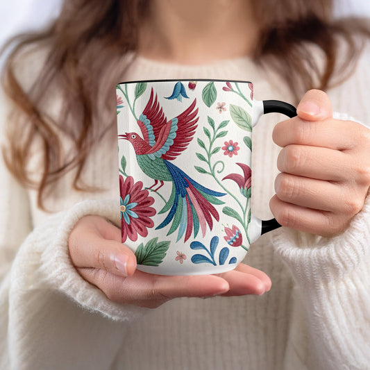 Colorful Hummingbird and Floral Printed Coffee Mug product