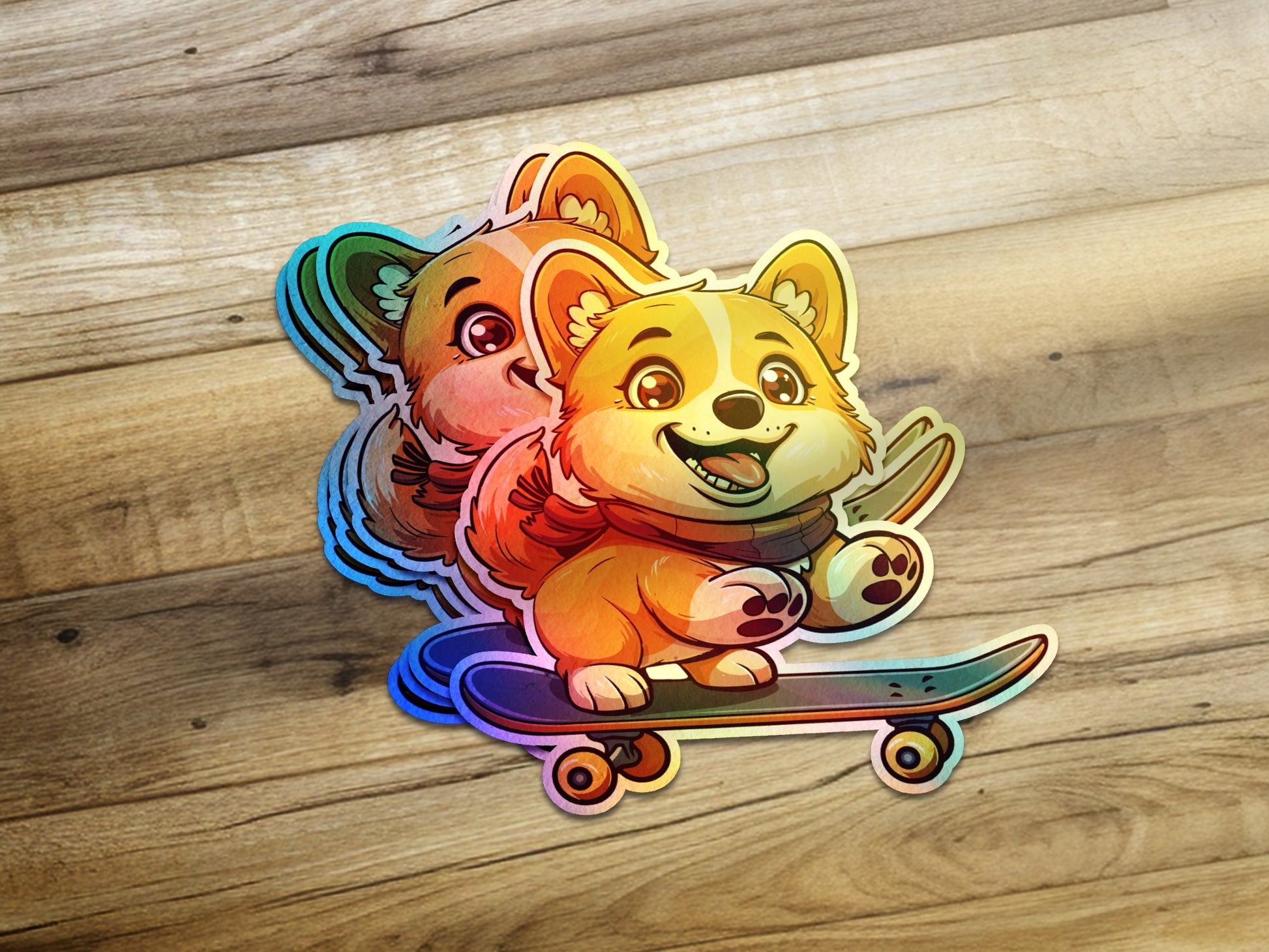 Colorful Skateboarding Corgi Cartoon Decal product
