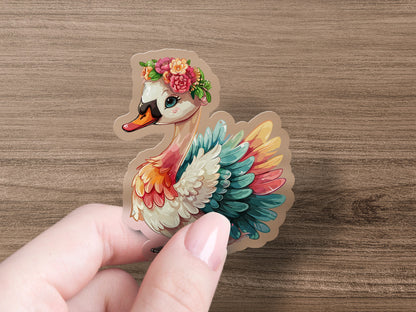 Colorful Swan with Floral Headpiece Sticker product type
