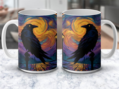 Van Gogh Inspired Raven Art Mug, Colorful Starry Night Coffee Cup, Unique Artistic Drinkware, Gift Idea
