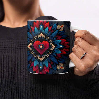 Colorful Mandala Heart Pattern on Black Mug product
