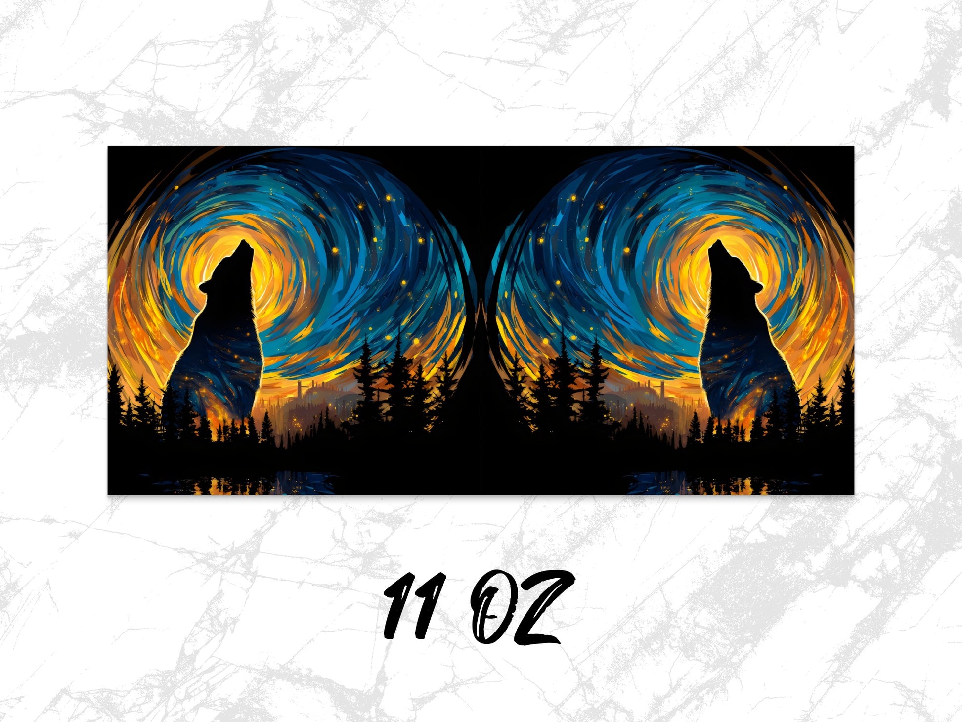 Starry Night Wolf Silhouette Coffee Mug, 11 oz Artistic Wilderness Inspired Cup, Nature and Wildlife Lover Gift