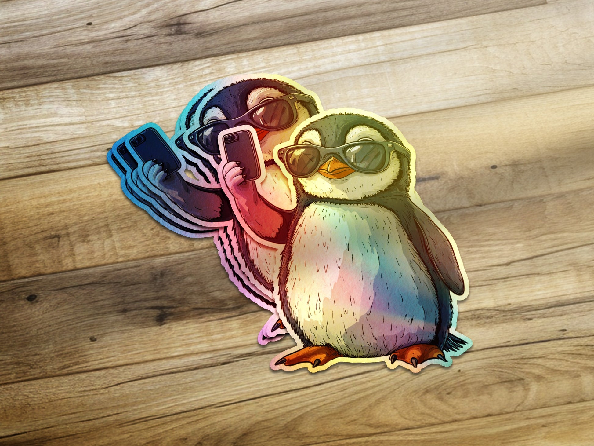 Colorful Penguins Taking Selfies Sticker product