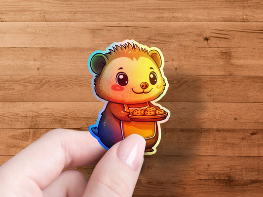 Cute Hedgehog Holding Cookies Sticker product type