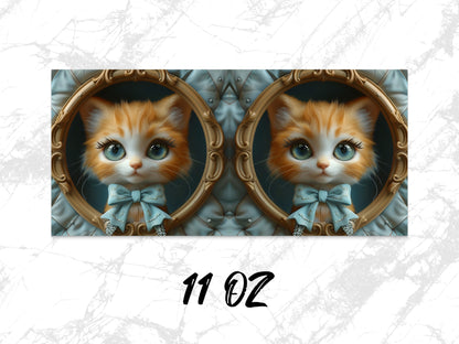 Vintage Style Cat Art Mug, 11oz Cute Kitten Coffee Cup, Unique Cat Lover Gift, Framed Kittens Drinkware, Antique Design
