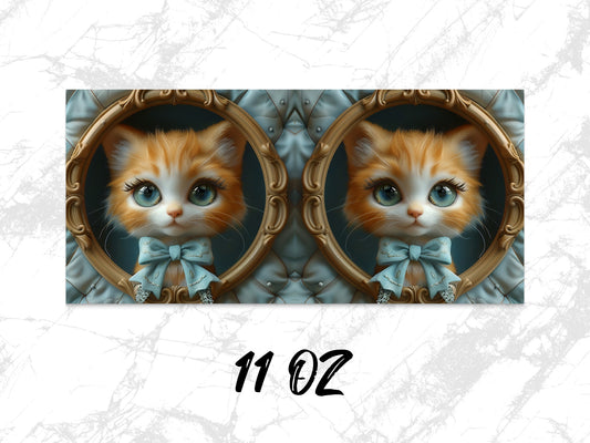 Vintage Style Cat Art Mug, 11oz Cute Kitten Coffee Cup, Unique Cat Lover Gift, Framed Kittens Drinkware, Antique Design