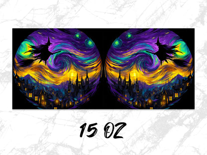 Gothic Fantasy Wall Art, Vibrant Purple Swirl, Haunted Castle Print, Spooky Home Decor, Twin Set