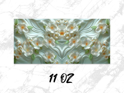 Elegant Floral Coffee Mug, White Orchid Design, 11 oz Ceramic Mug, Unique Gift Idea, Spring Flowers Decor