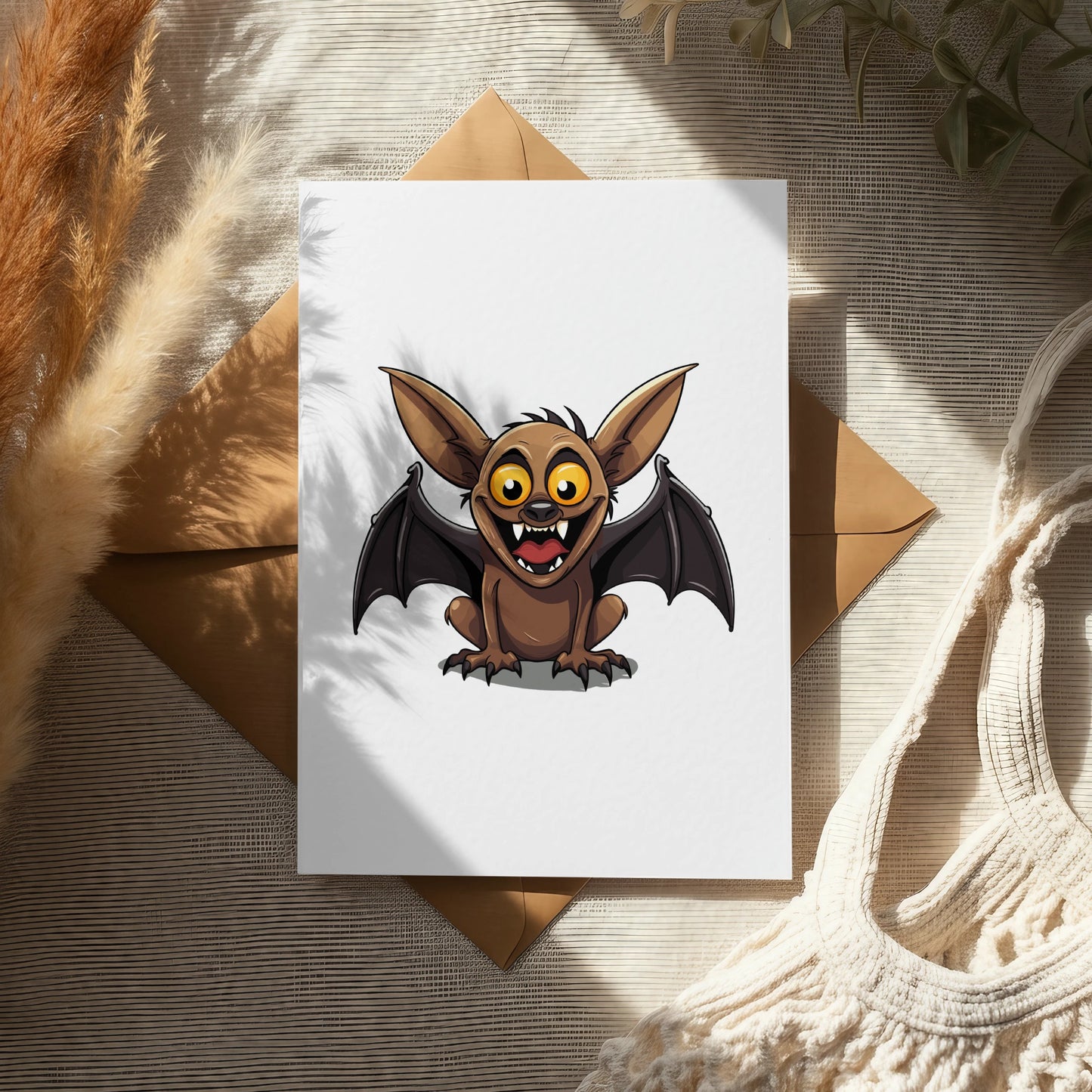 Cute Cartoon Bat Art Print, Kids Room Wall Decor, Animal Illustration, Playful Nursery Artwork, Light Background