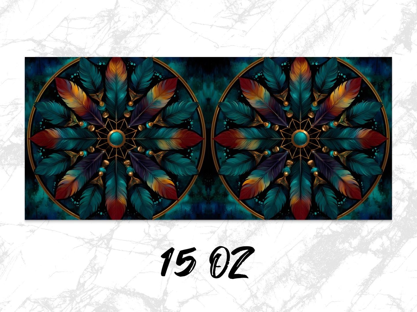 Colorful Feather Mandala Wall Art, Bohemian Decor, 15 Oz Twin Canvas Prints, Vibrant Home Decoration