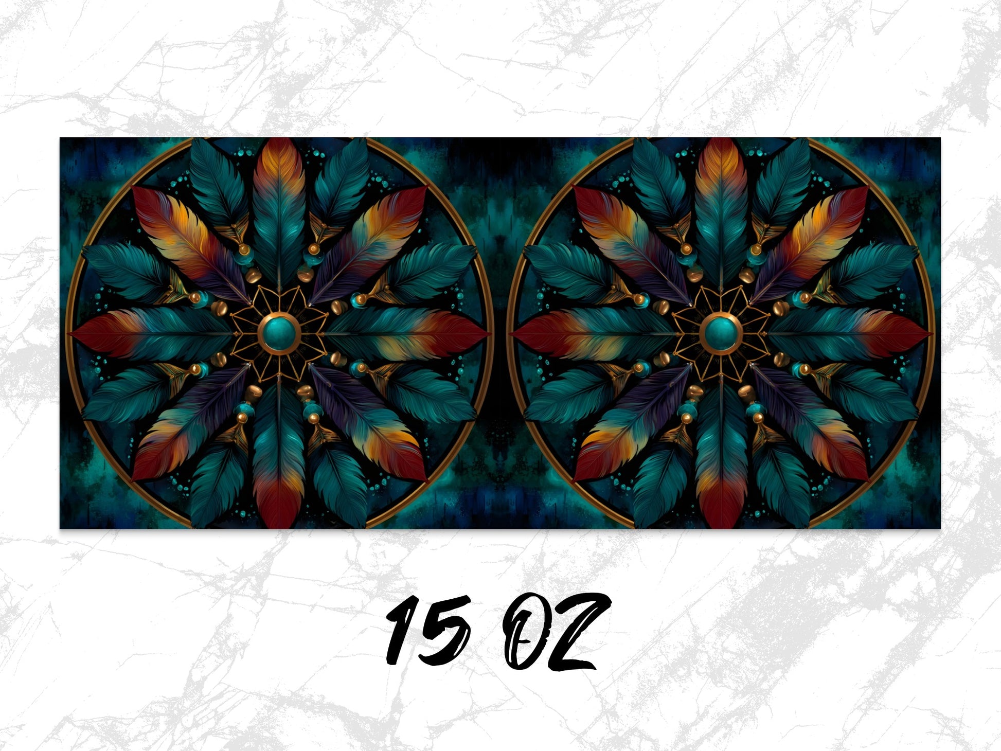 Colorful Feather Mandala Wall Art, Bohemian Decor, 15 Oz Twin Canvas Prints, Vibrant Home Decoration