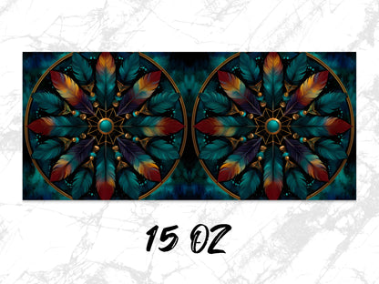 Colorful Feather Mandala Wall Art, Bohemian Decor, 15 Oz Twin Canvas Prints, Vibrant Home Decoration
