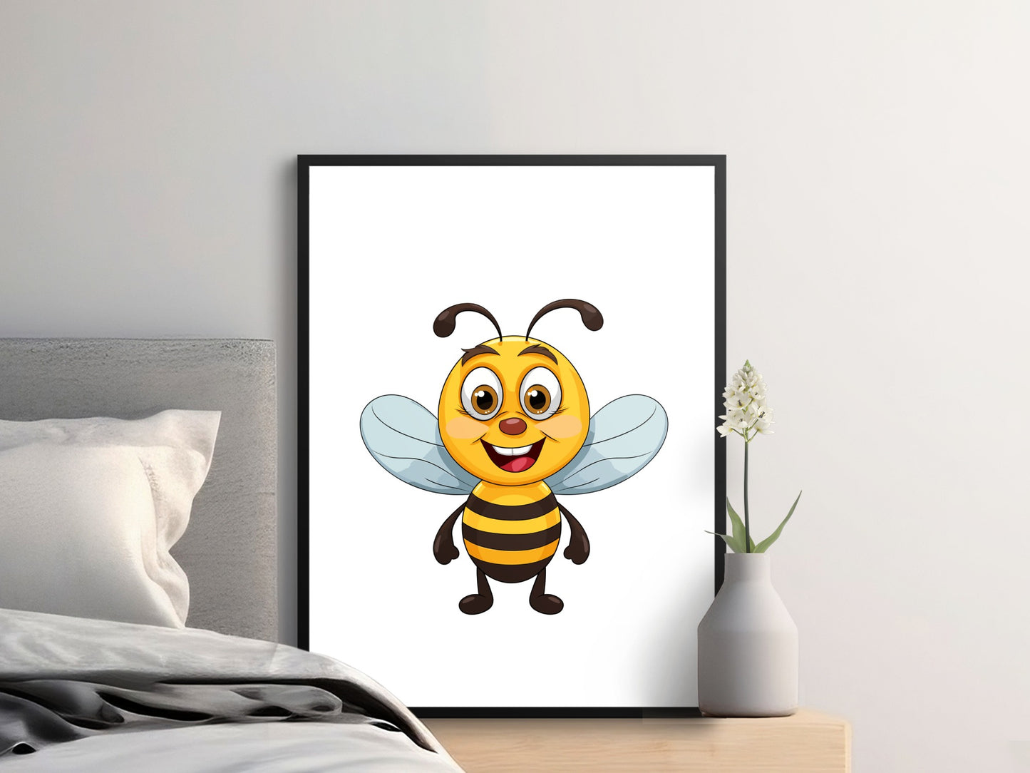 Cute Cartoon Bee Art Print, Nursery Wall Decor, Kids Room Colorful Poster, Playful Insect Illustration