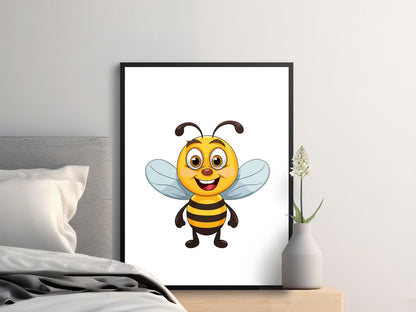 Cute Cartoon Bee Art Print, Nursery Wall Decor, Kids Room Colorful Poster, Playful Insect Illustration