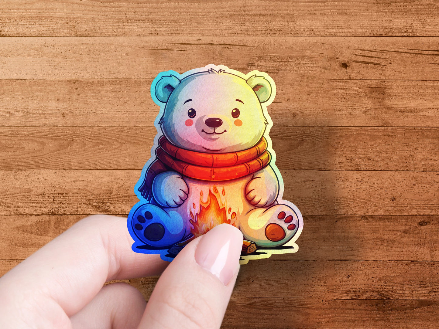 Adorable Sitting Bear with Red Scarf Sticker product type