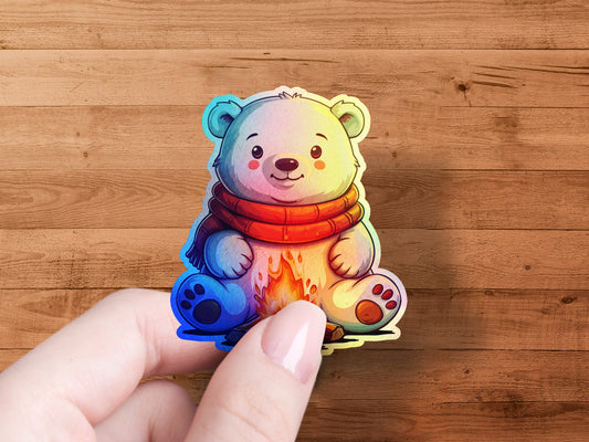 Adorable Sitting Bear with Red Scarf Sticker product type