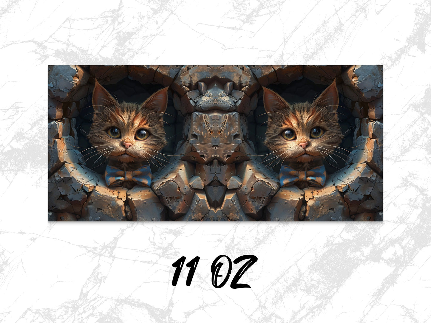 Unique Cat Art Coffee Mug, Symmetrical Kitten Design, 11 Oz Ceramic Cup, Gift for Cat Lovers