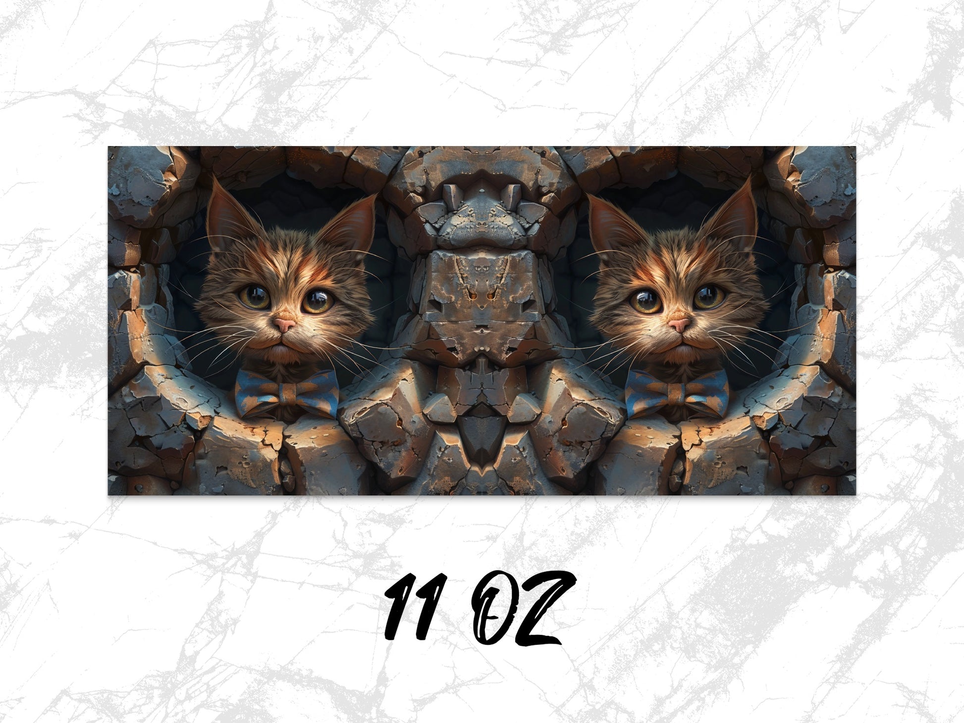 Unique Cat Art Coffee Mug, Symmetrical Kitten Design, 11 Oz Ceramic Cup, Gift for Cat Lovers