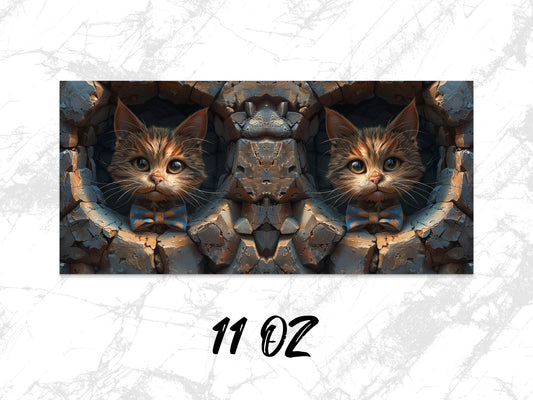 Unique Cat Art Coffee Mug, Symmetrical Kitten Design, 11 Oz Ceramic Cup, Gift for Cat Lovers